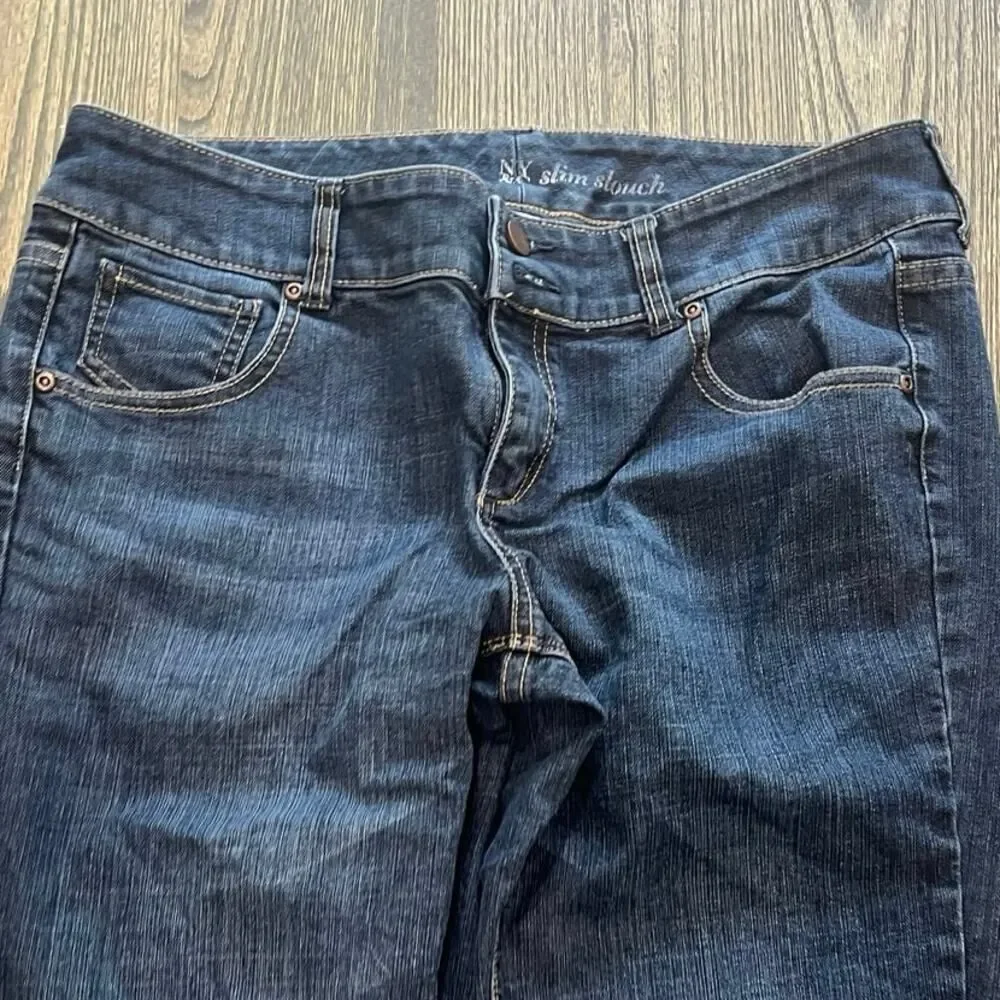NY&C Womens Slim Slouch Jeans Straight Mid Rise Denim Dark Wash Blue Size 10